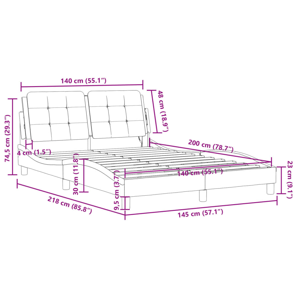 Bettgestell mit LED ohne Matratze Zadar Schwarz&Weiß 140x200cm