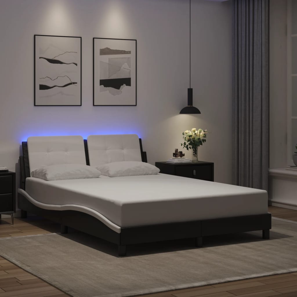 Bettgestell mit LED ohne Matratze Zadar Schwarz&Weiß 140x200cm