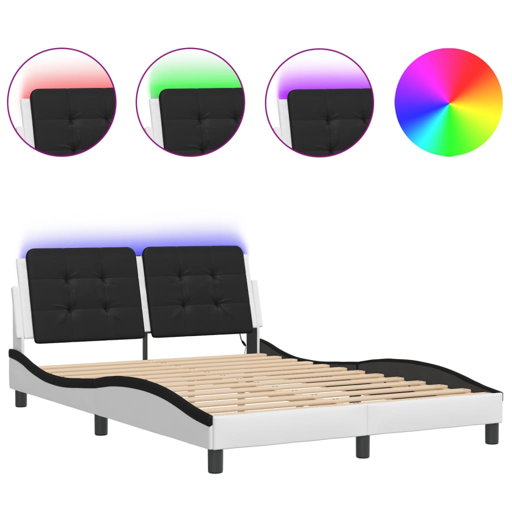 Bettgestell mit LED ohne Matratze Zadar Weiß&Schwarz 140x200cm
