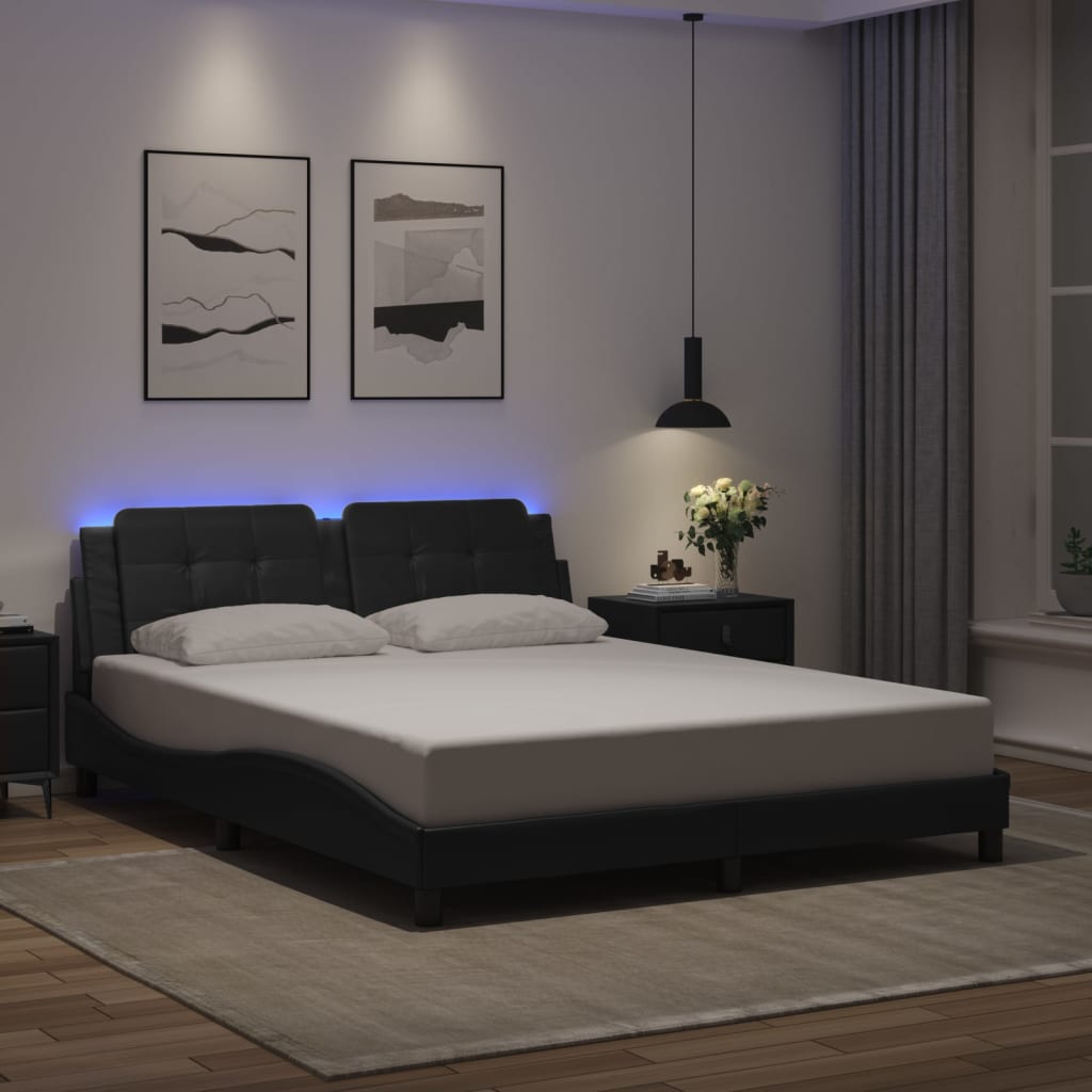 Cadre de lit avec LED sans matelas "Zadar" Noir 160x200 cm simili cuir