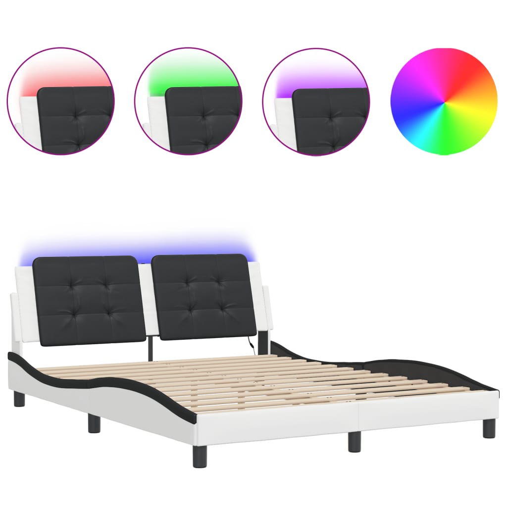 Bettgestell mit LED ohne Matratze Zadar Weiß&Schwarz 160x200cm