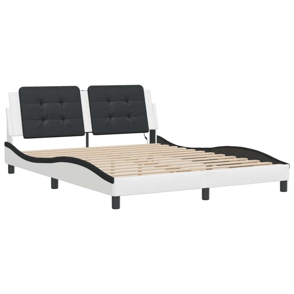 Bettgestell mit LED ohne Matratze Zadar Weiß&Schwarz 160x200cm