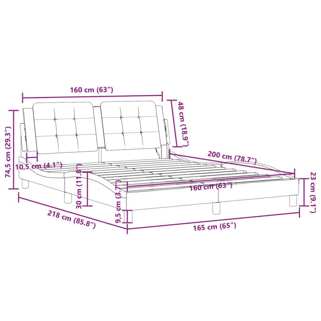 Bettgestell mit LED ohne Matratze Zadar Weiß&Schwarz 160x200cm