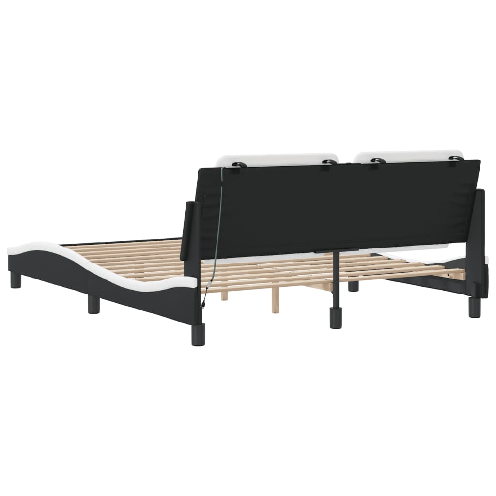 Bettgestell mit LED ohne Matratze Zadar Weiß&Schwarz 160x200cm