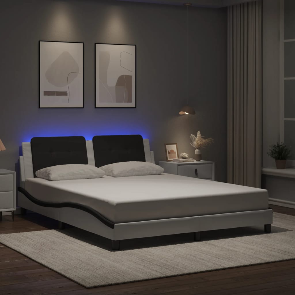 Bettgestell mit LED ohne Matratze Zadar Weiß&Schwarz 160x200cm
