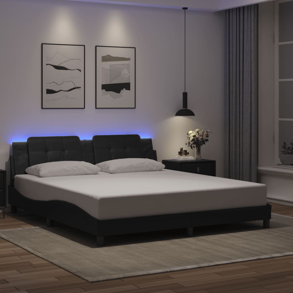 Bettgestell mit LED ohne Matratze "Zadar" Schwarz 180x200 cm