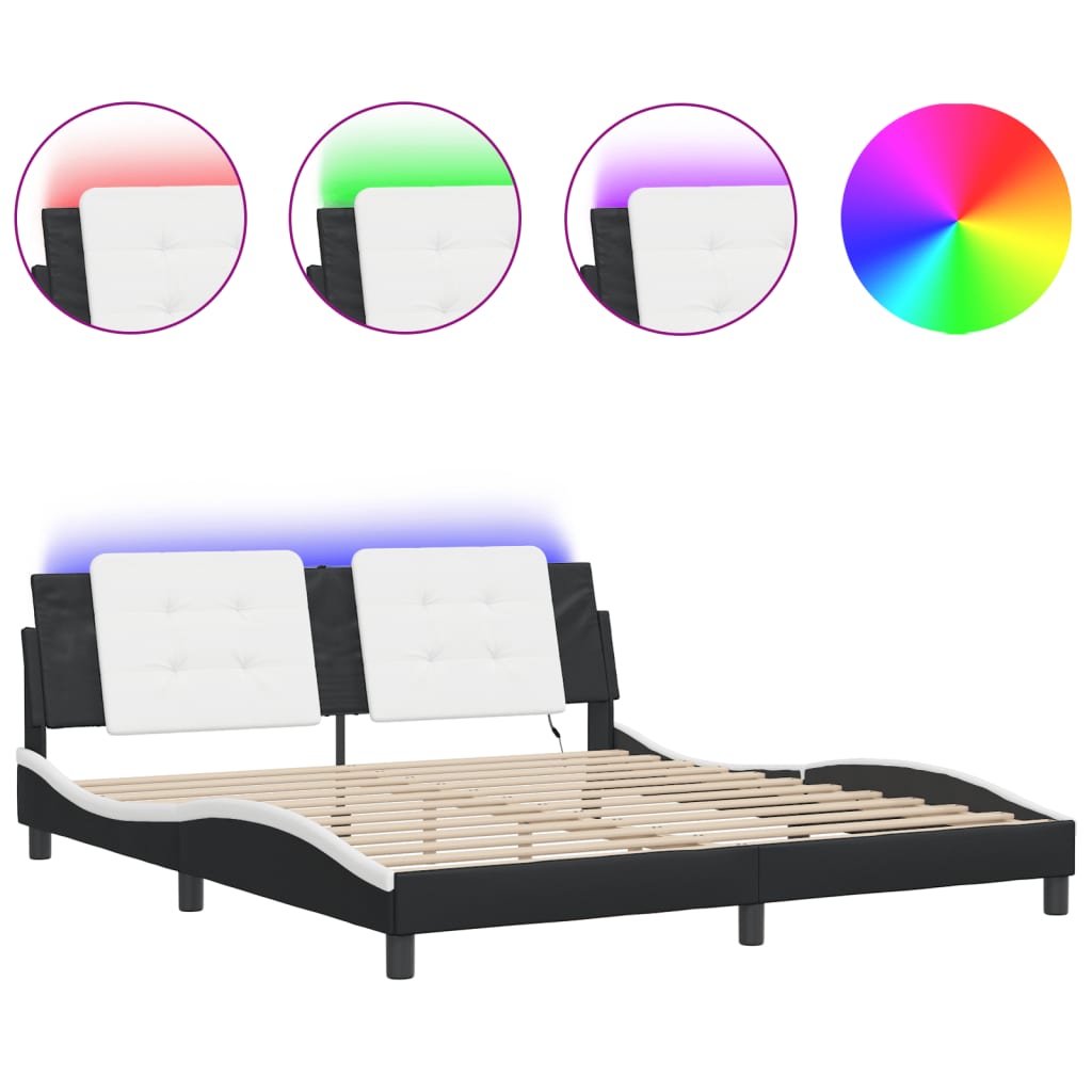 Bettgestell mit LED ohne Matratze Zadar Schwarz&Weiß 180x200cm