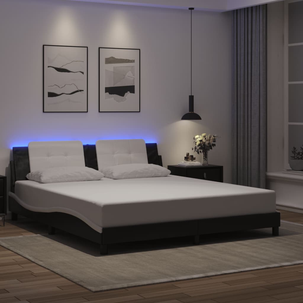 Bettgestell mit LED ohne Matratze "Zadar" Schwarz und Weiß 180x200 cm