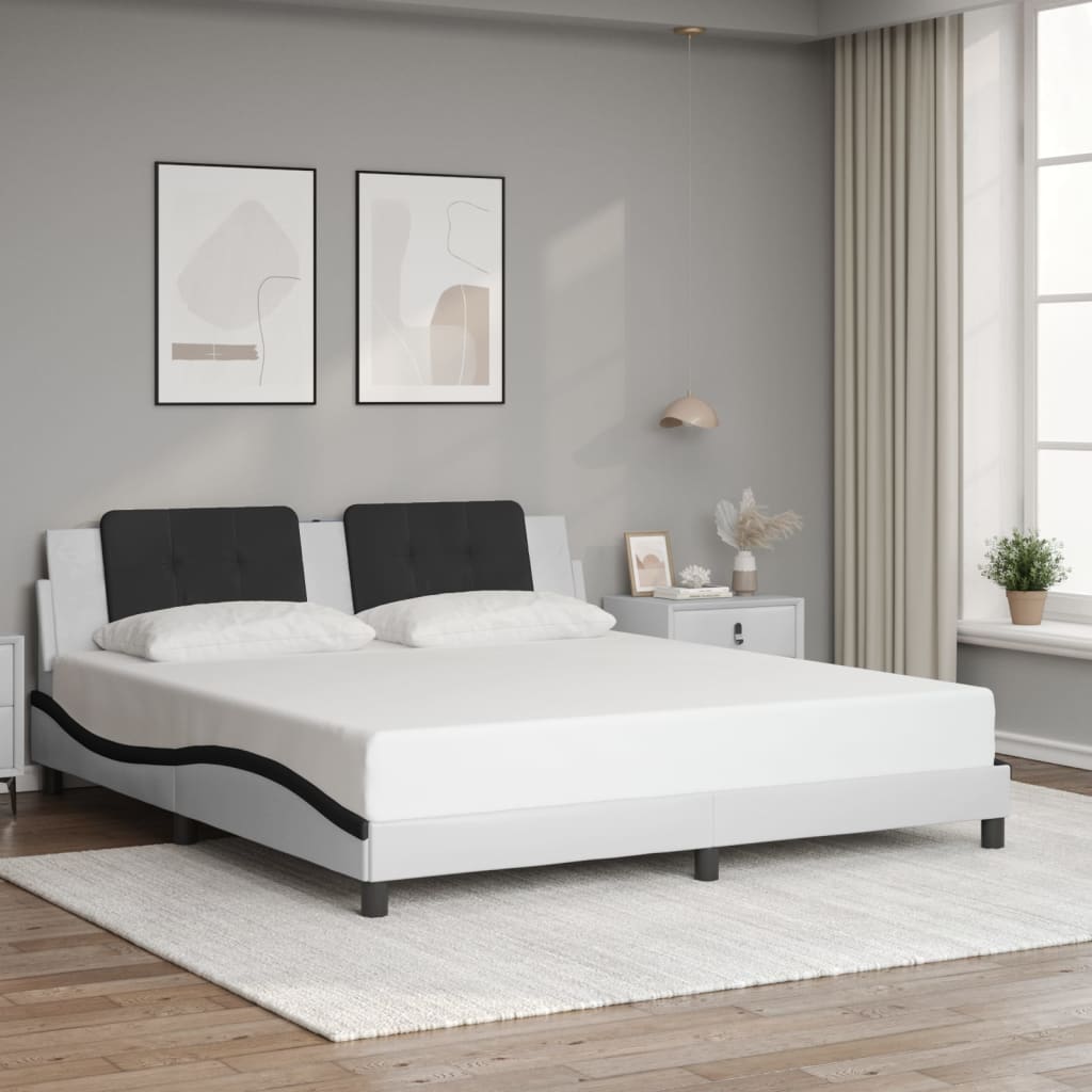 Bed frame with LED white and black 180x200 cm artificial leather