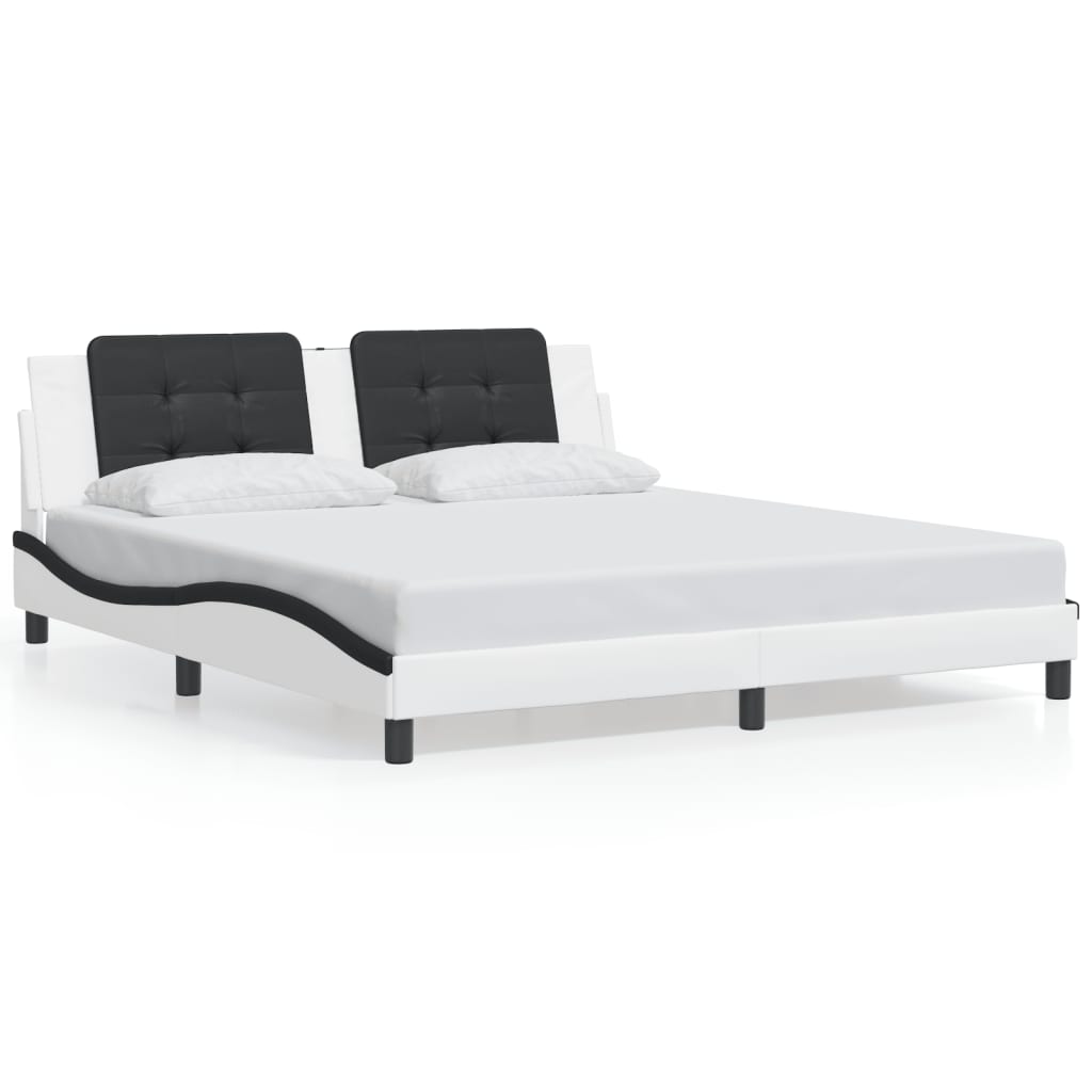 Bed frame with LED white and black 180x200 cm artificial leather