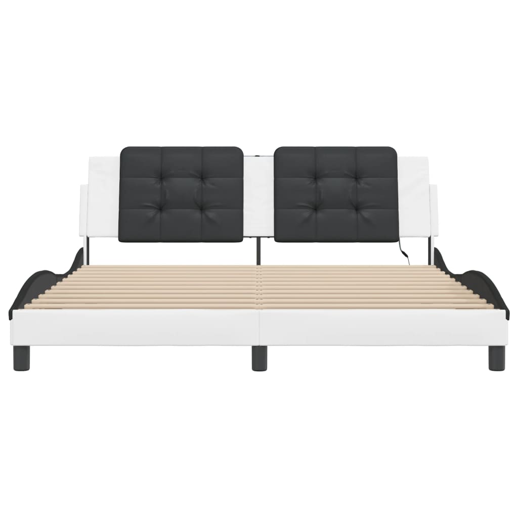 Bed frame with LED white and black 180x200 cm artificial leather