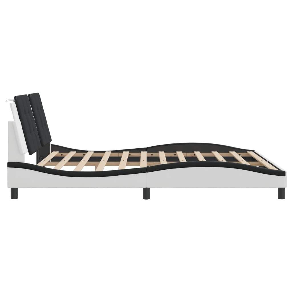 Bed frame with LED white and black 180x200 cm artificial leather