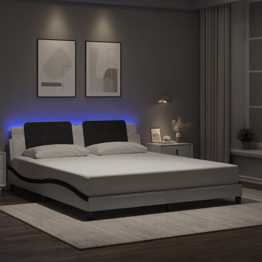 Cadre de lit avec LED sans matelas "Zadar" blanc et noir 180x200 cm simili cuir