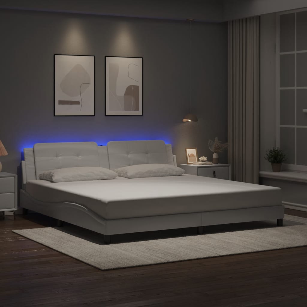 Bettgestell mit LED ohne Matratze "Zadar" Weiß 200x200 cm