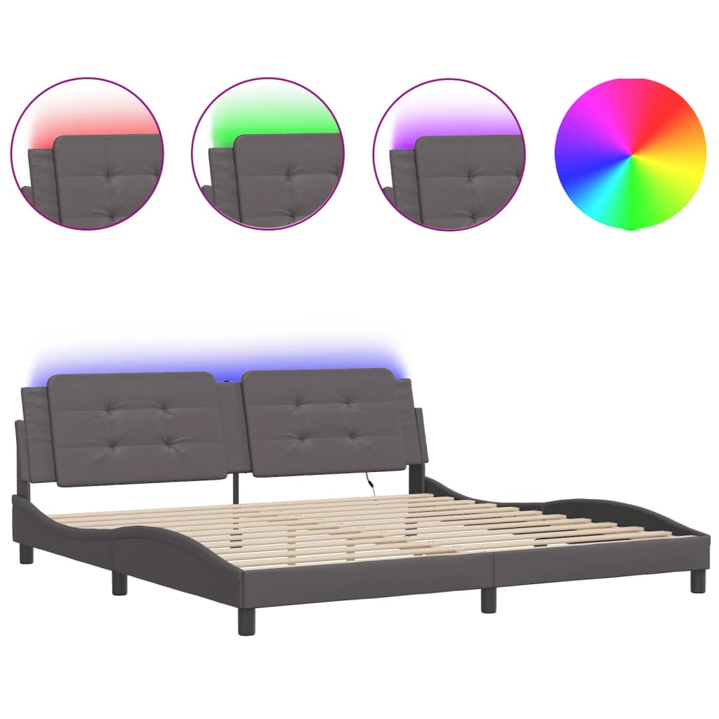 Bettgestell mit LED ohne Matratze "Zadar" Grau 200x200 cm
