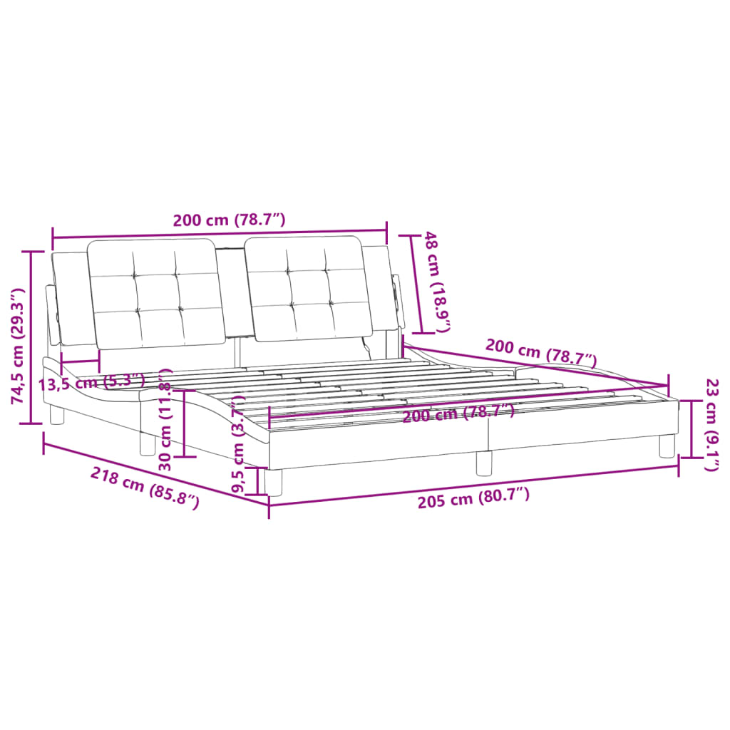 Bettgestell mit LED ohne Matratze "Zadar" Grau 200x200 cm