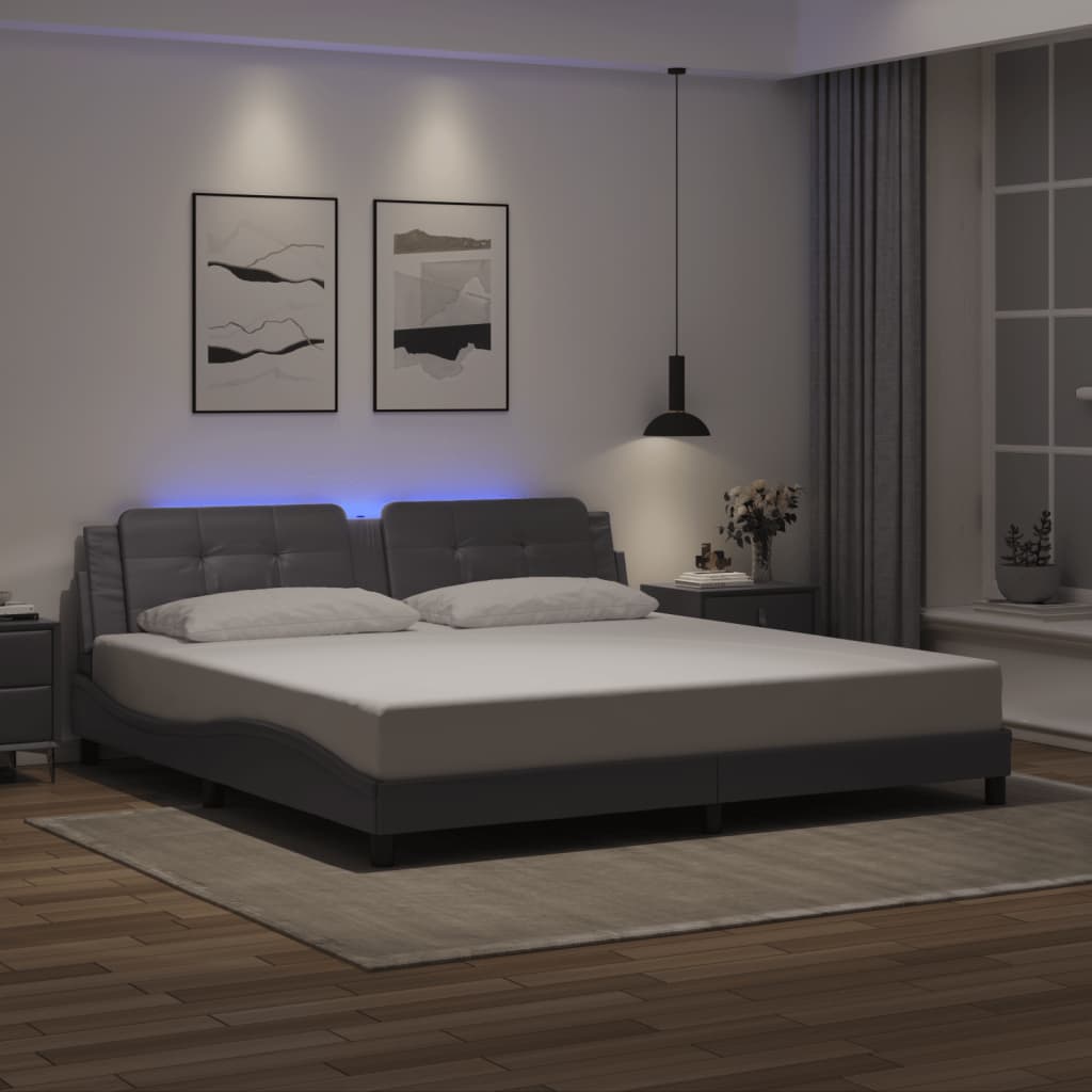 Bettgestell mit LED ohne Matratze "Zadar" Grau 200x200 cm
