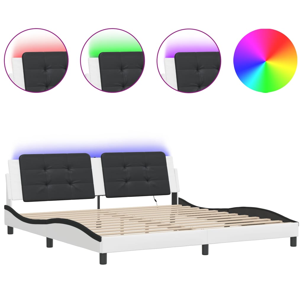 Bettgestell mit LED ohne Matratze Zadar Weiß&Schwarz 200x200cm