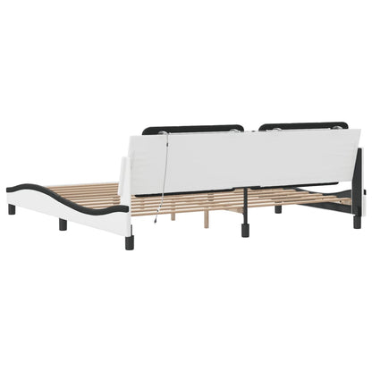 Bettgestell mit LED ohne Matratze Zadar Weiß&Schwarz 200x200cm