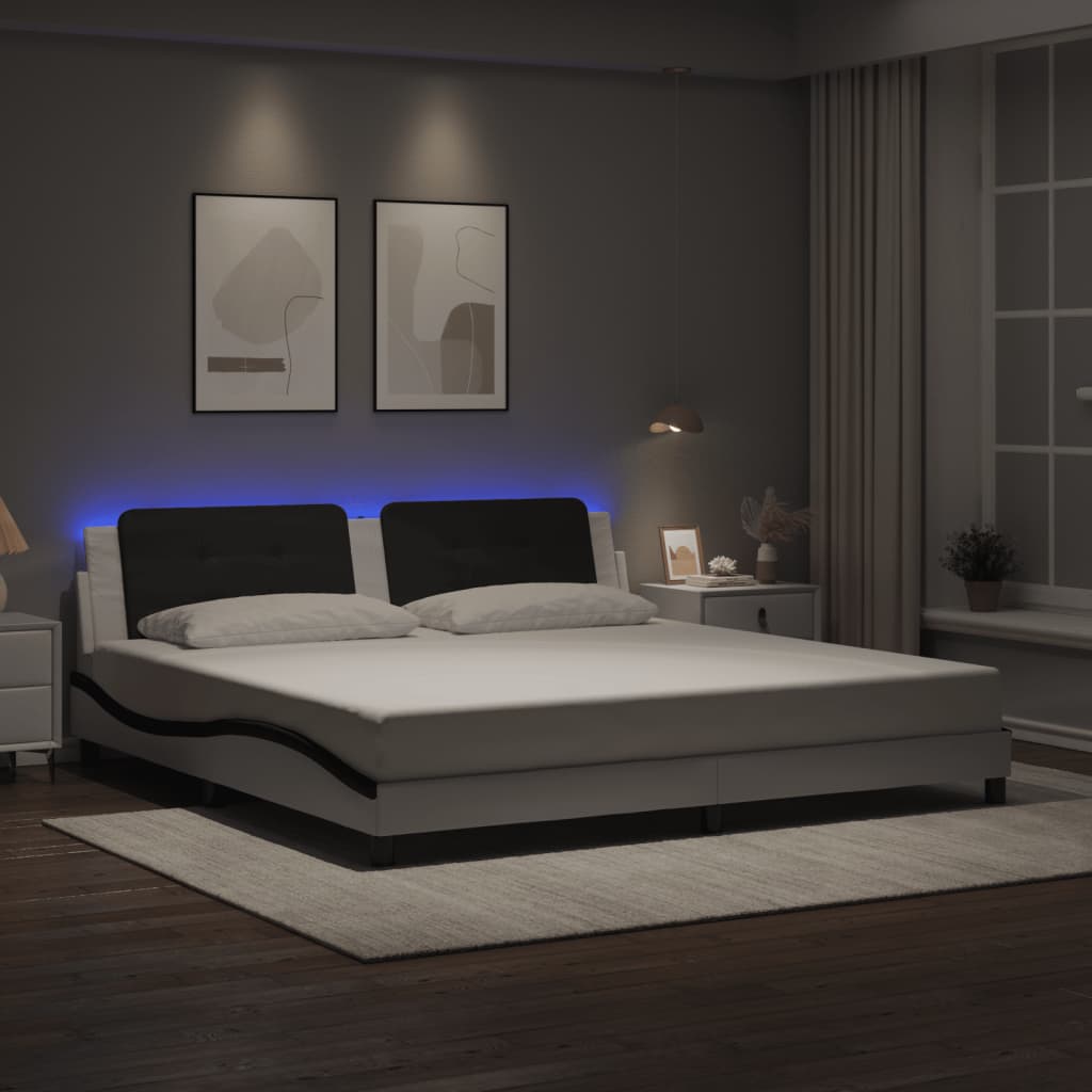 Bettgestell mit LED ohne Matratze Zadar Weiß&Schwarz 200x200cm