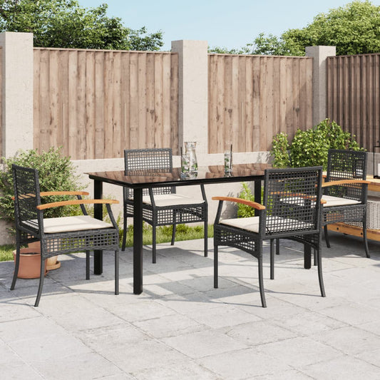5-tlg. Garten-Essgruppe mit Kissen Schwarz Poly Rattan