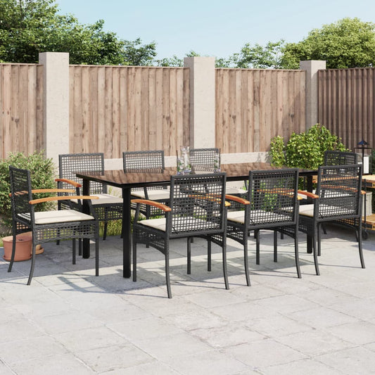 9-tlg. Garten-Essgruppe mit Kissen Schwarz Poly Rattan