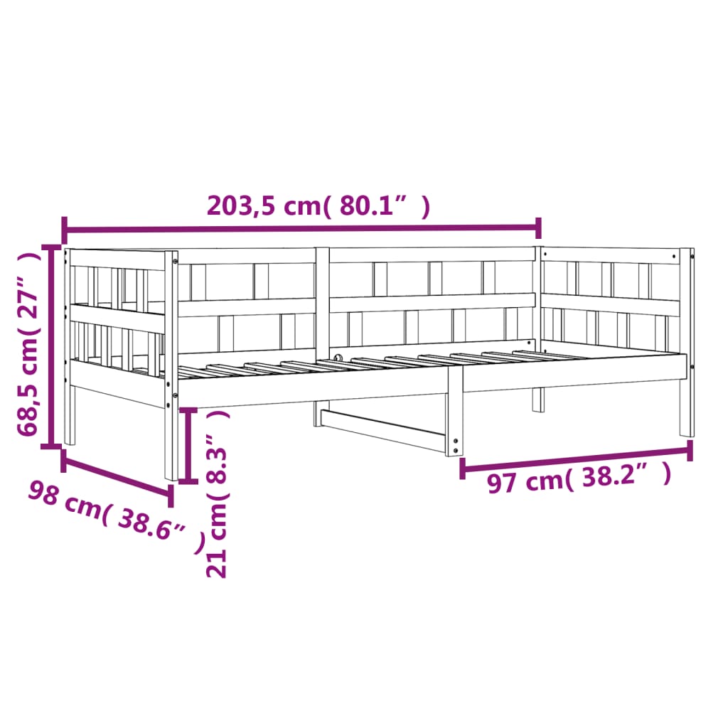 Lit de repos sans matelas ciré marron 90x200 cm bois de pin massif