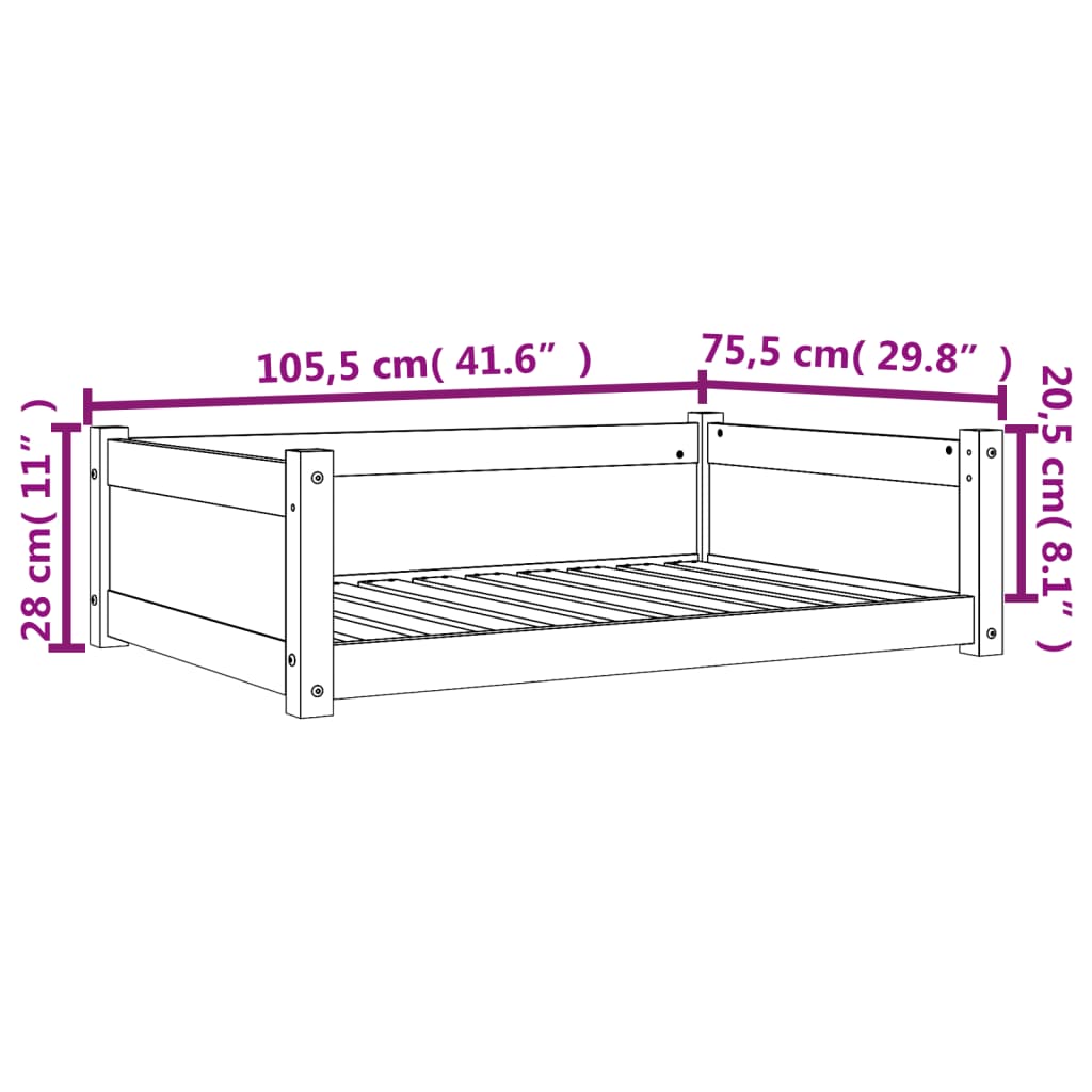 Lit pour chien wax marron 105,5x75,5x28 cm bois de pin massif