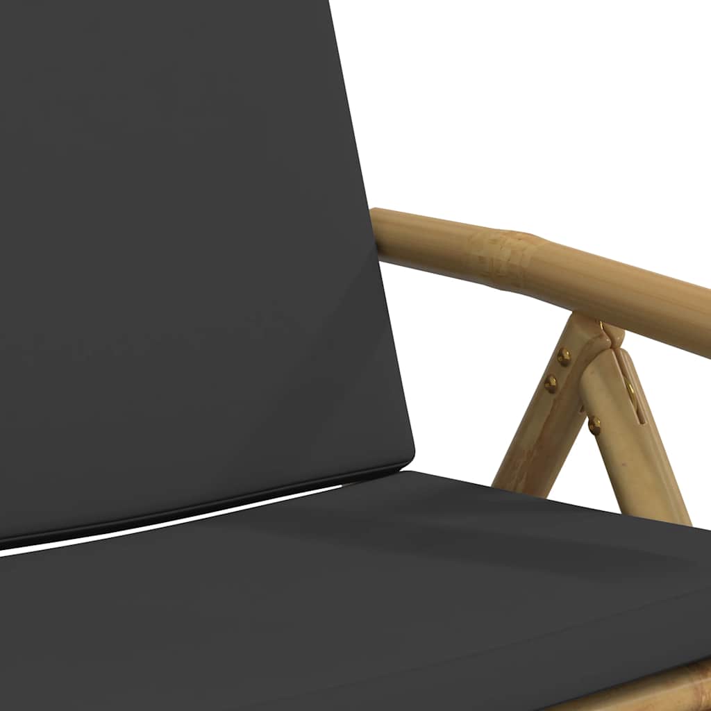 3-tlg. Bistro-Set Klappbar mit Dunkelgrauen Kissen Bambus