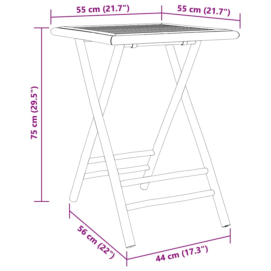 3-tlg. Bistro-Set Klappbar mit Dunkelgrauen Kissen Bambus