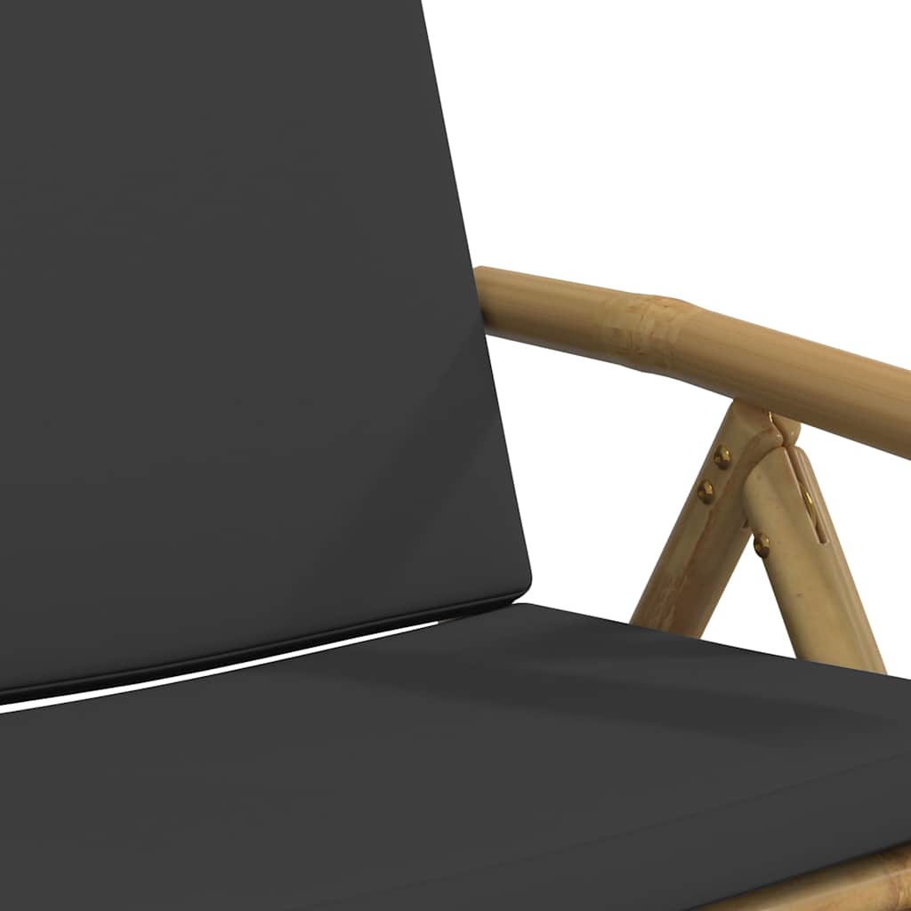 3-tlg. Bistro-Set Klappbar mit Dunkelgrauen Kissen Bambus