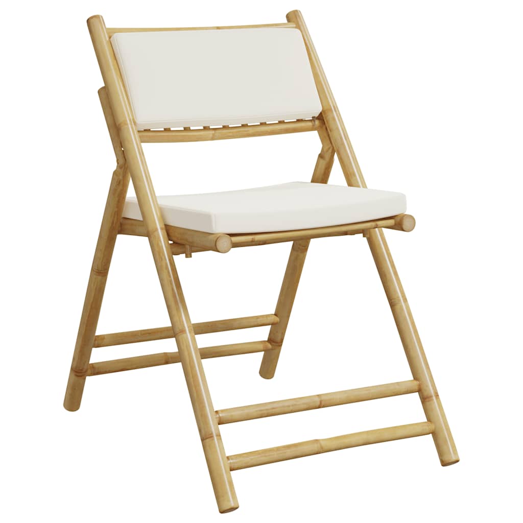 3-tlg. Bistro-Set Klappbar mit Cremeweißen Kissen Bambus