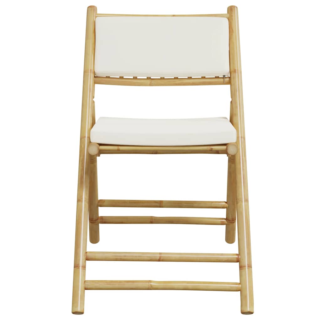 3-tlg. Bistro-Set Klappbar mit Cremeweißen Kissen Bambus