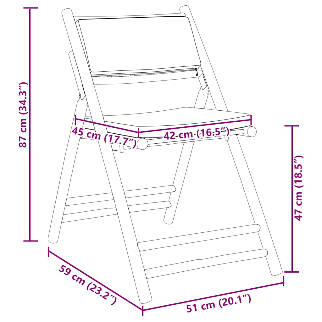 3-tlg. Bistro-Set Klappbar mit Cremeweißen Kissen Bambus