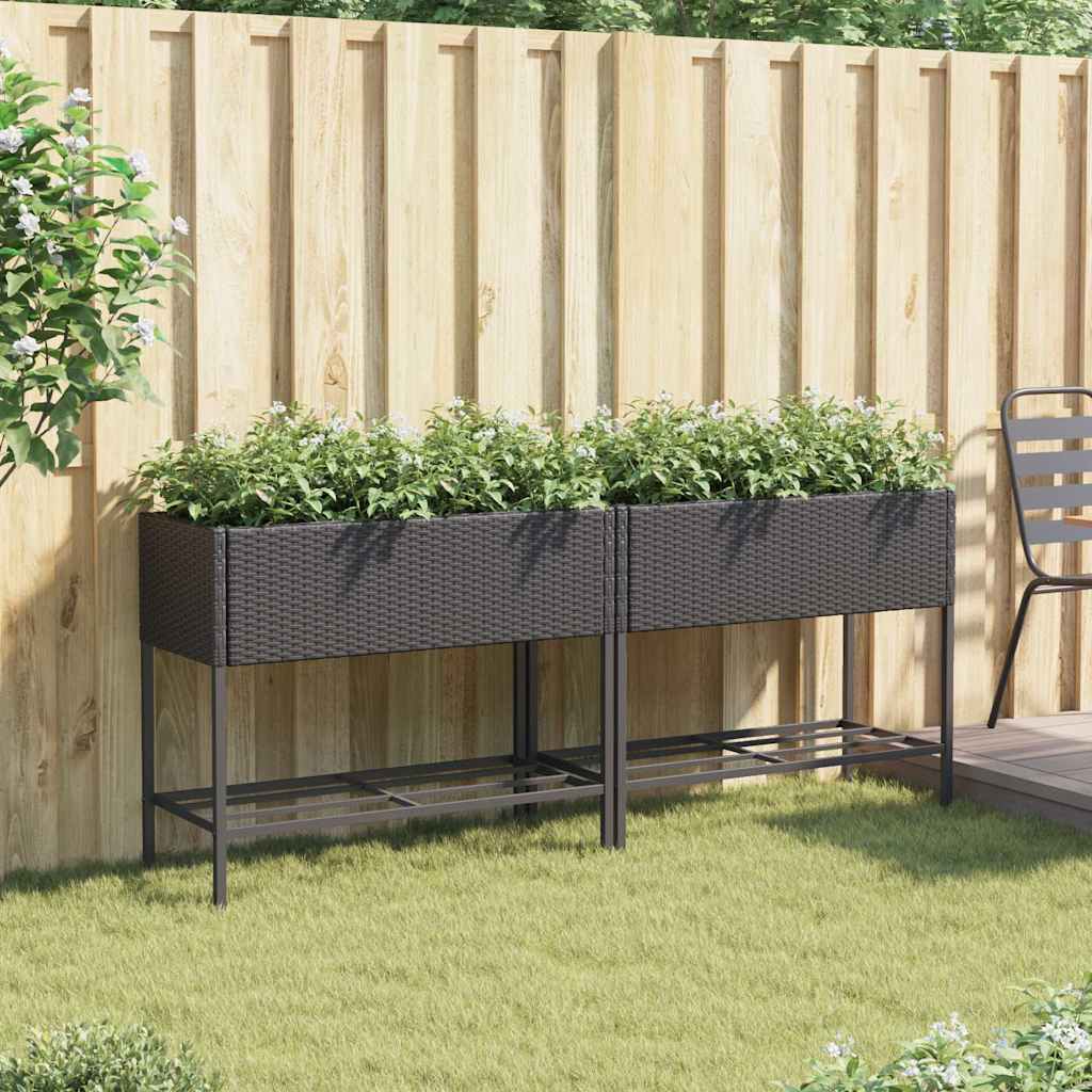 Hochbeete mit Ablage 2 Stk. Schwarz 90x40x75 cm Poly Rattan