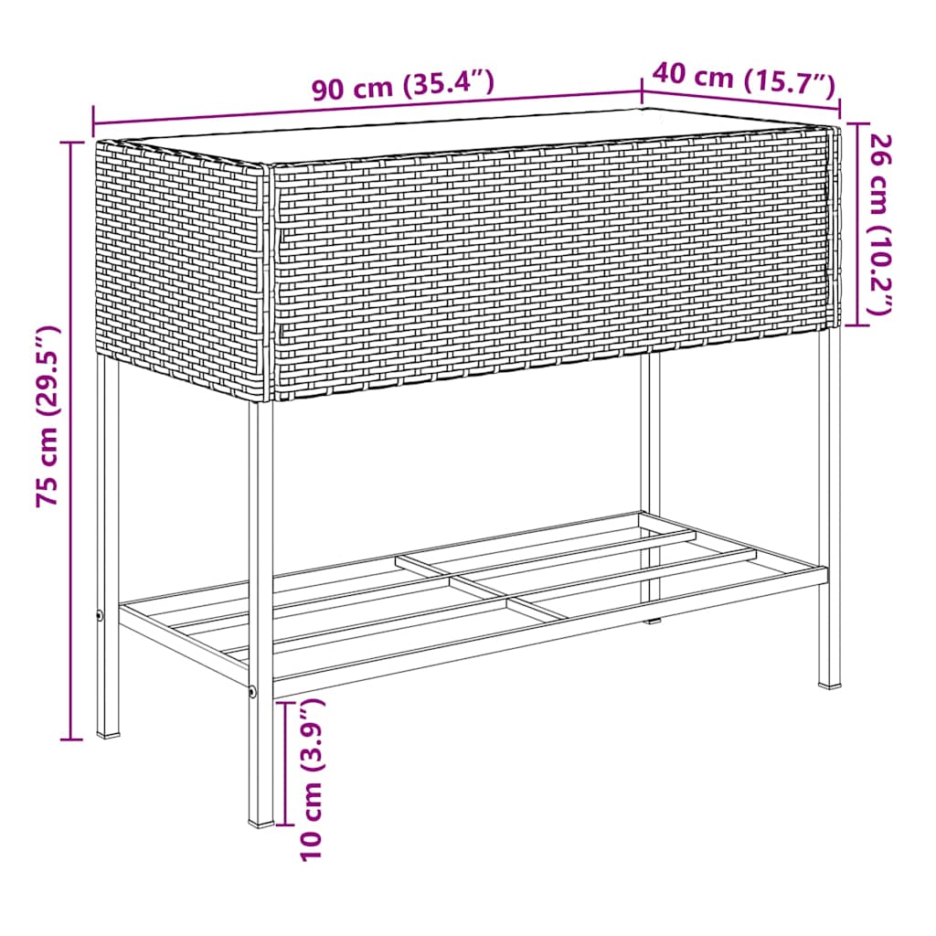 Hochbeete mit Ablage 2 Stk. Schwarz 90x40x75 cm Poly Rattan