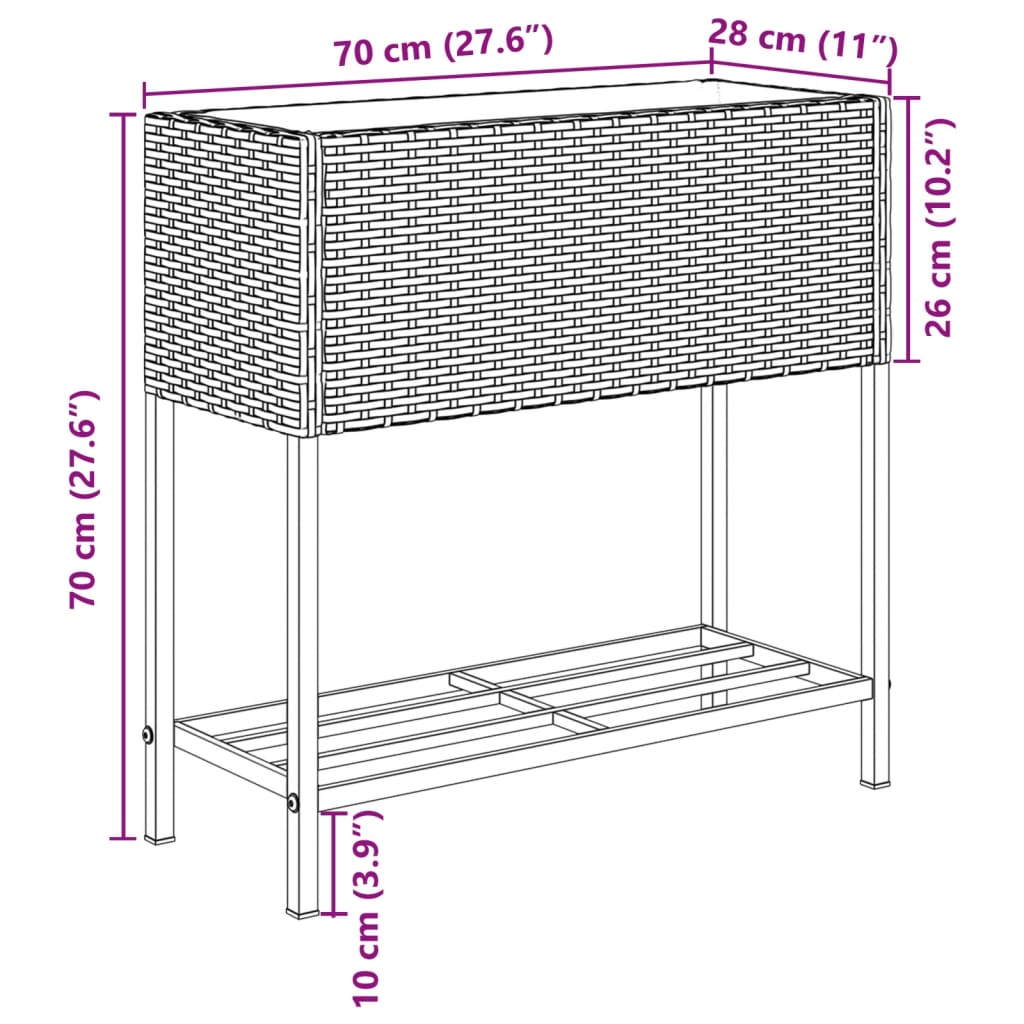 Hochbeete mit Ablage 2 Stk. Schwarz 70x28x70 cm Poly Rattan
