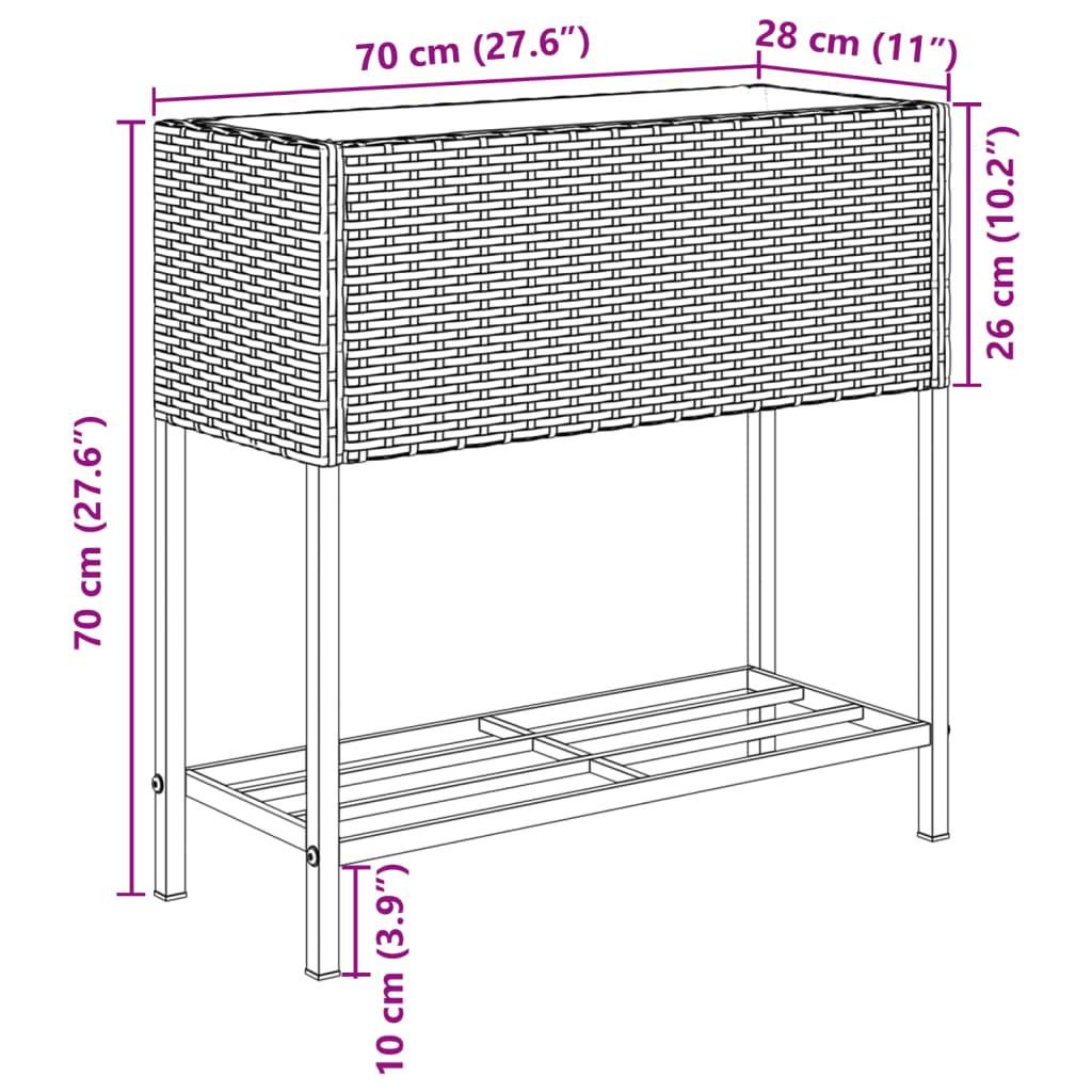 Hochbeete mit Ablage 2 Stk. Grau 70x28x70 cm Poly Rattan