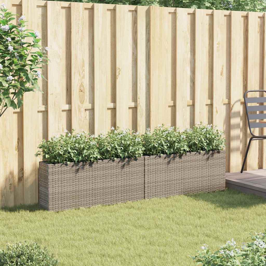 Pflanzkübel mit 2 Töpfen 2 Stk. Grau 90x20x40 cm Poly Rattan
