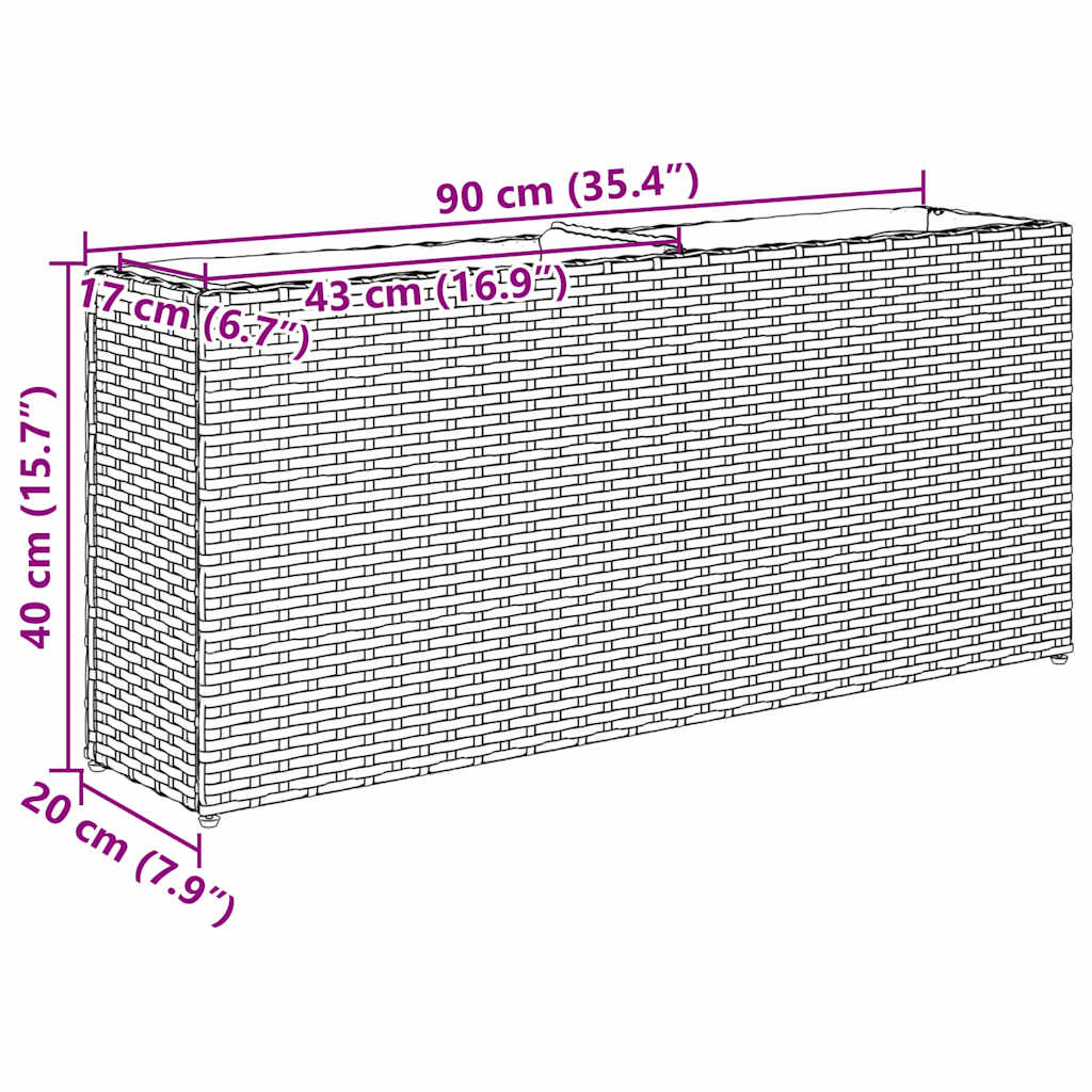 Pflanzkübel mit 2 Töpfen 2 Stk. Grau 90x20x40 cm Poly Rattan