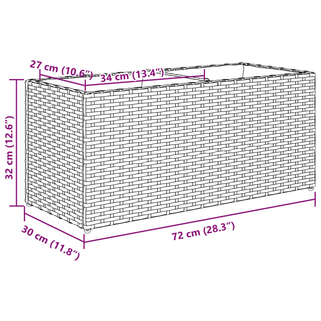 Pflanzkübel mit 2 Töpfen 2 Stk. Schwarz 72x30x32 cm Poly Rattan