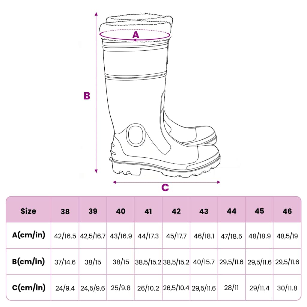 Gummistiefel mit Herausnehmbarem Innenfutter Schwarz Gr. 39 PVC