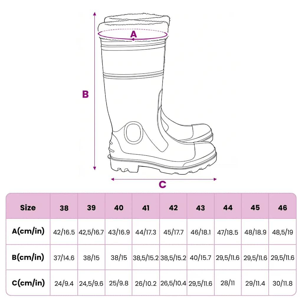 Gummistiefel mit Herausnehmbarem Innenfutter Schwarz Gr. 40 PVC