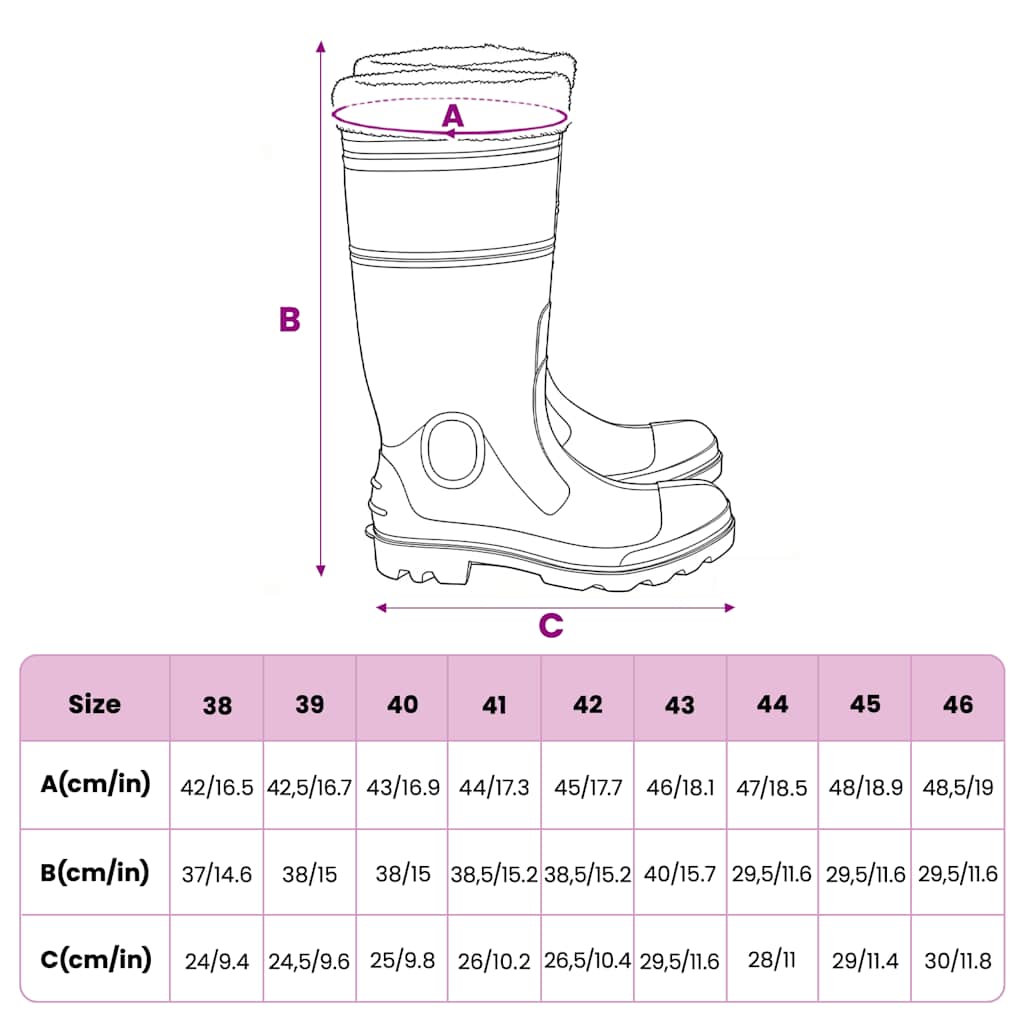 Gummistiefel mit Herausnehmbarem Innenfutter Schwarz Gr. 43 PVC