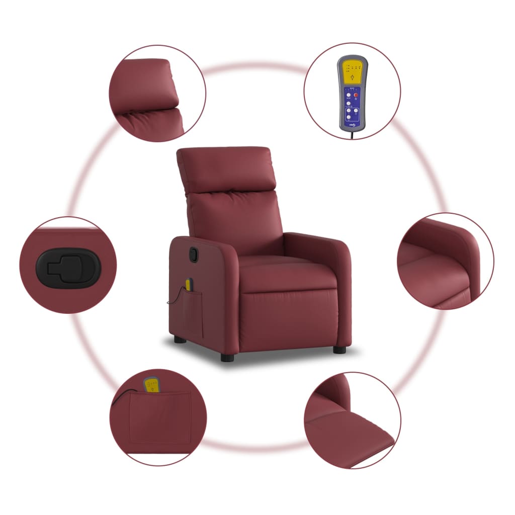 Fauteuil de massage simili cuir rouge vin