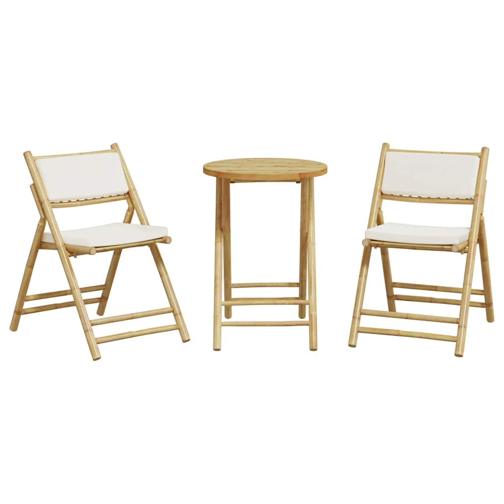3-tlg. Bistro-Set Klappbar mit Kissen Bambus