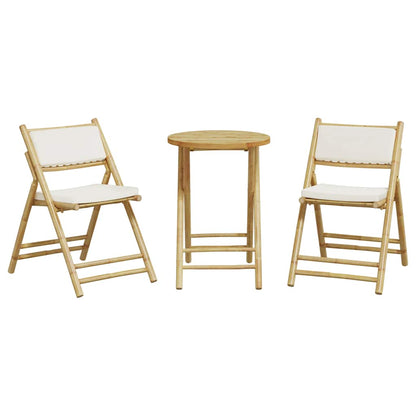 3-tlg. Bistro-Set Klappbar mit Kissen Bambus