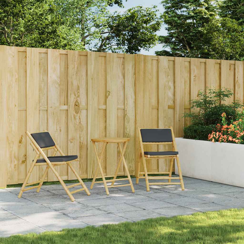 3-tlg. Bistro-Set Klappbar mit Kissen Bambus