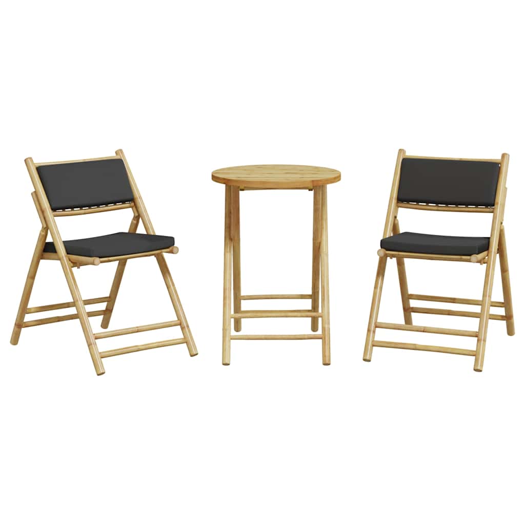 3-tlg. Bistro-Set Klappbar mit Kissen Bambus