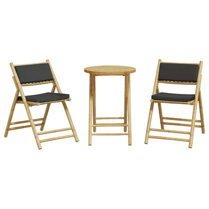 3-tlg. Bistro-Set Klappbar mit Kissen Bambus